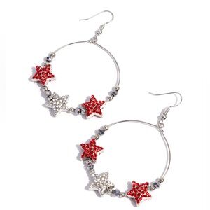 Red and Silver Star Hoop Earrings